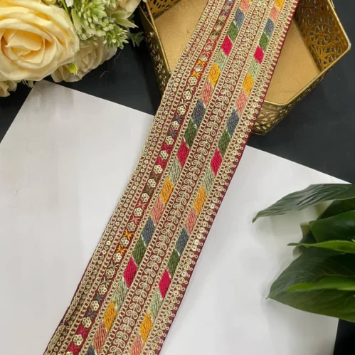 Sabyasachi Inspired Embroidery Lace – 9 Meters, 3-Inch Width | Maroon